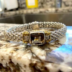 Lagos Sterling Silver 9mm Caviar Bracelet with Smokey Topaz, 18k Detailing